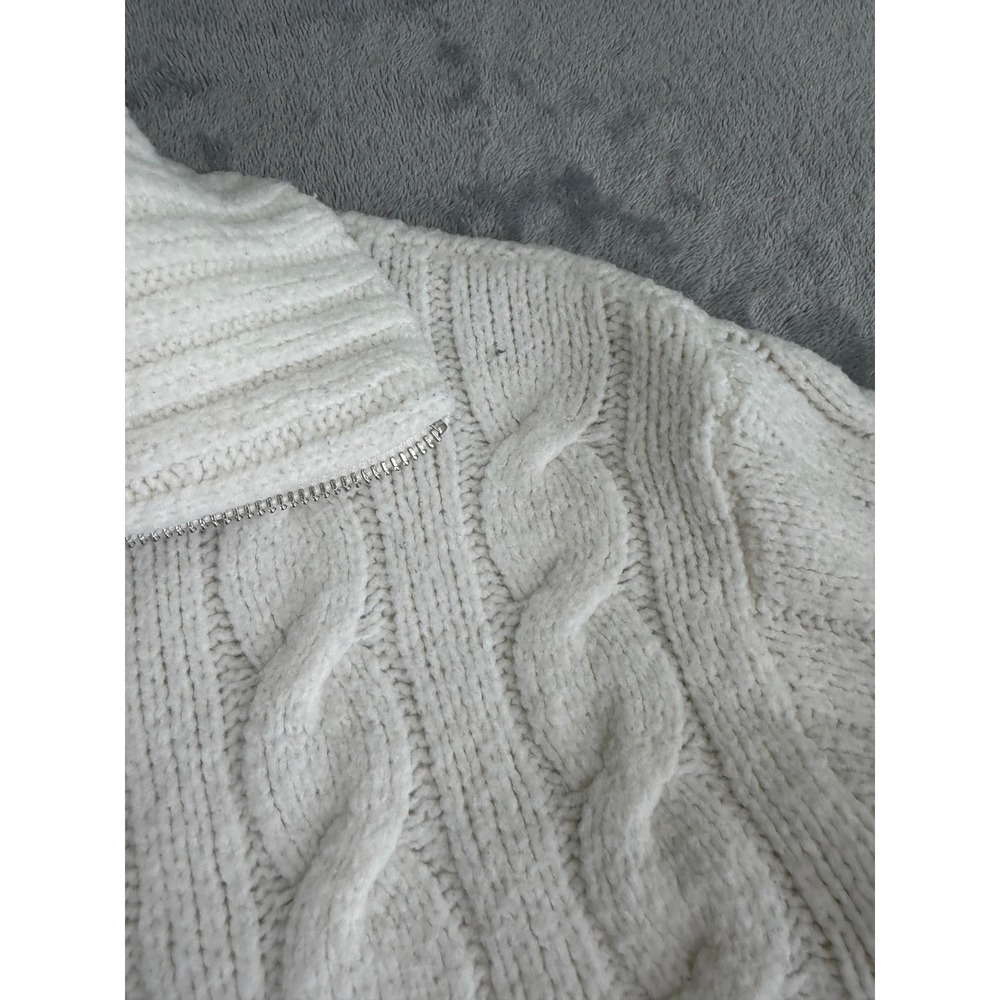 Hollister White Cable Knit Zip-Up Sweater Jacket Cardigan Preppy Academia Y2K S - Picture 6 of 11